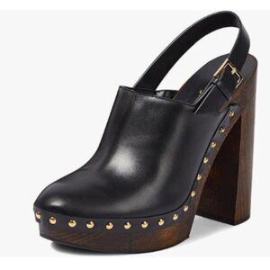 Wo Wagas Black Chic Closed Toe Studded Clog Platform Slingback Buckle Strap Shoe